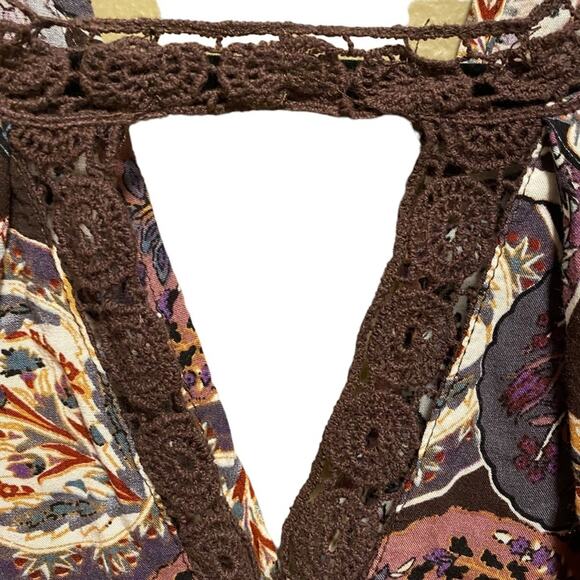 Umgee Bohemian Dress Women's Size M Embroidery Colorful Mini 3/4 Sleeves Crochet - Picture 3 of 12